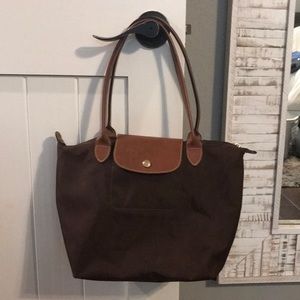 Brown Longchamp Le Pliage small tote purse bag
